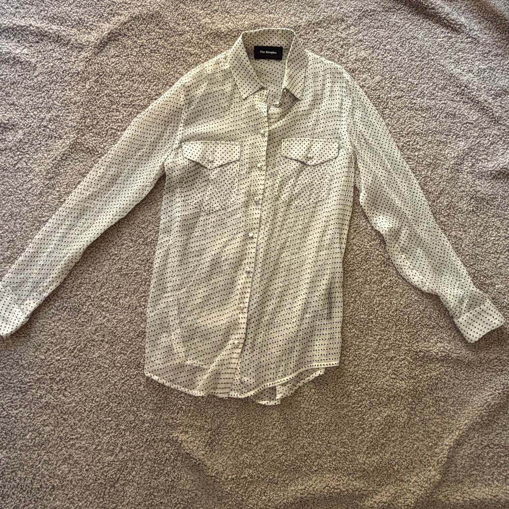 The Kooples Women’s Silk Sheer Button Blouse Cream Black Polka Dots Sz XXS